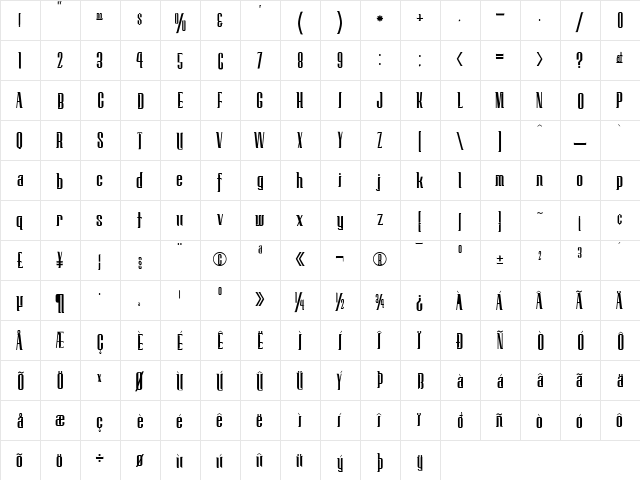 Technique Regular  glyph index