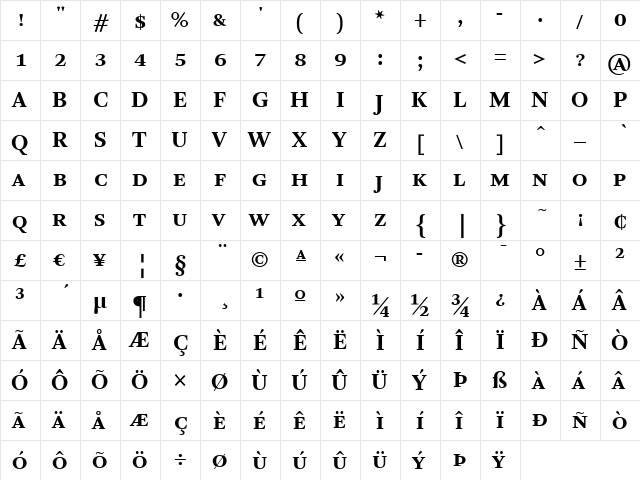 ArnhemSmaCap-Bold Regular  glyph index