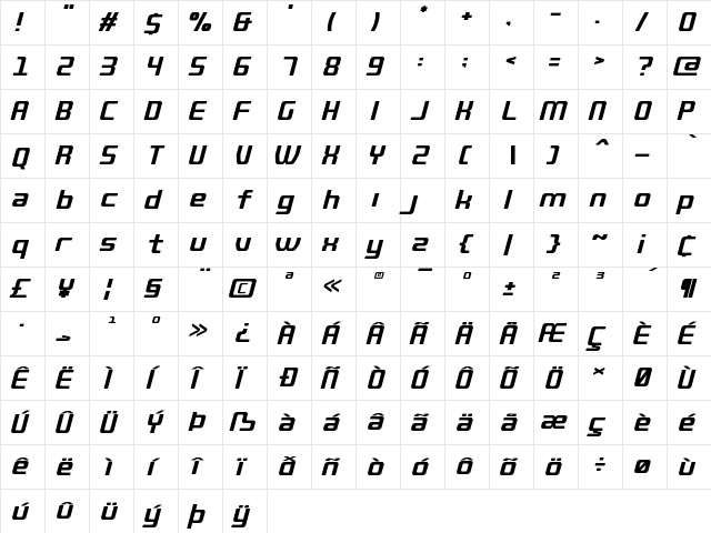 QUUB Bold_Italic_R  glyph index