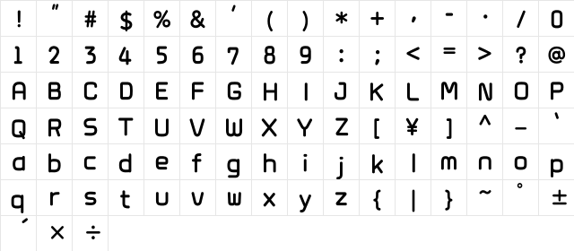 KannaBold-W6 W6  glyph index