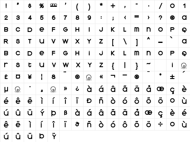 Kravitz Extra Thermal Regular  glyph index