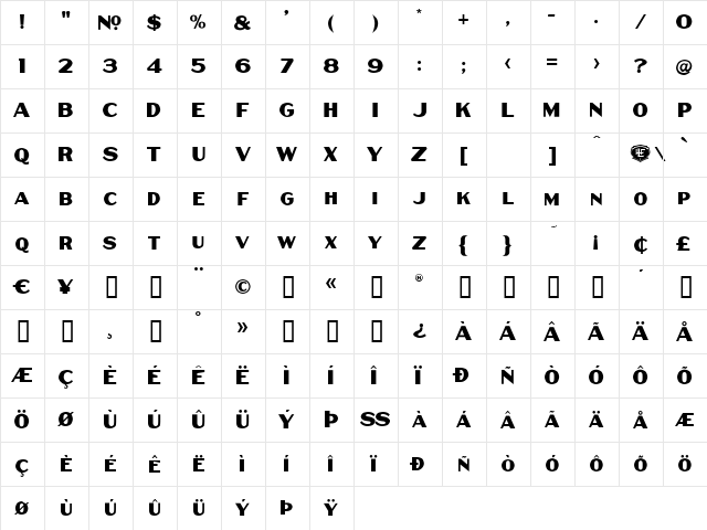 LHF Thick and Thin BETA Regular  glyph index