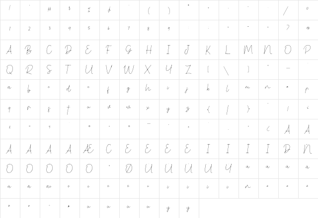 Benedela Signature Regular  glyph index