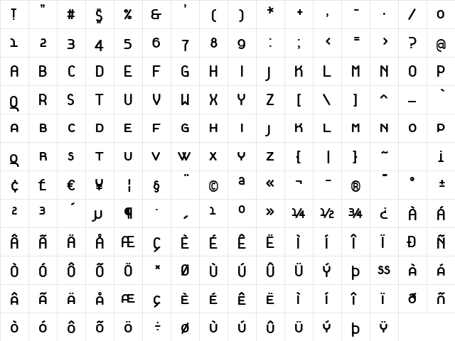 TantalusBoldSmallCaps Regular  glyph index