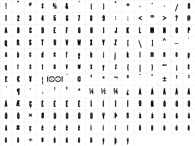 Copper Canyon WBW Regular  glyph index