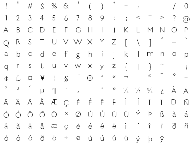 Poison Regular  glyph index
