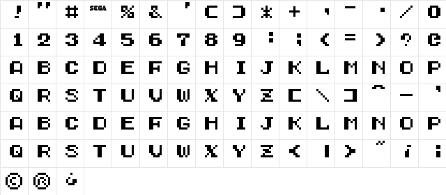 Service Games Oldskool Regular  glyph index