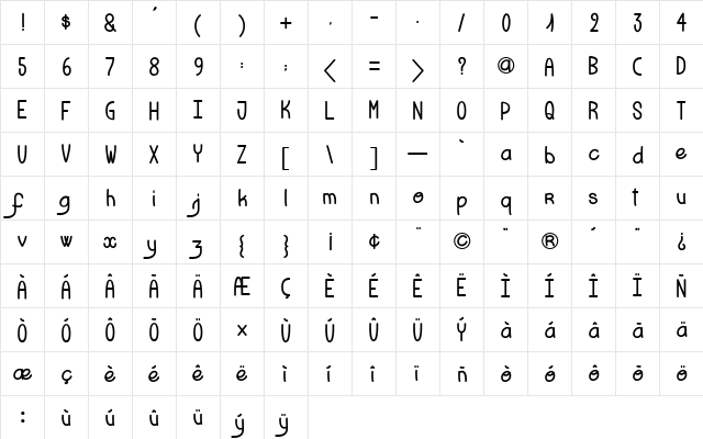 Dark is the Night Regular  glyph index