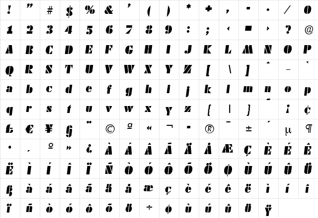 WendyBecker Italic  glyph index