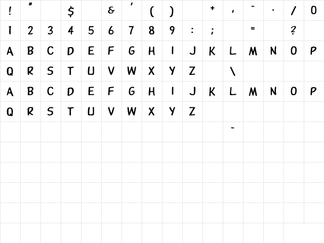 Dupuy Bold Bold  glyph index