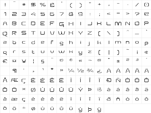 Aunchanted Expanded Regular  glyph index