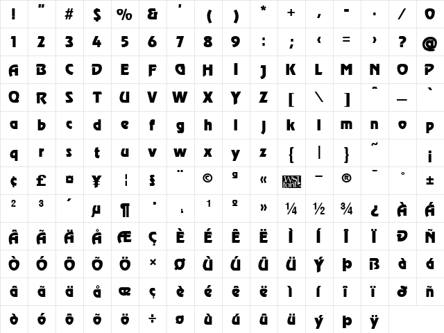 Revel Regular  glyph index