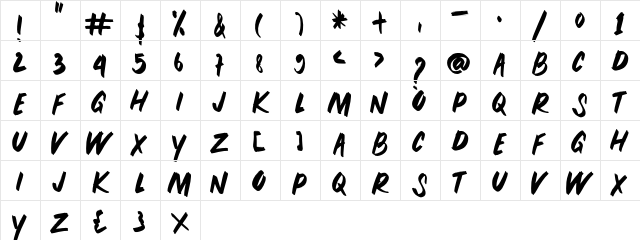 PEUNA BRUSH Regular  glyph index