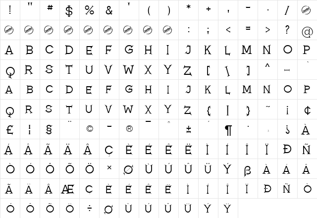 Romanicum Regular  glyph index