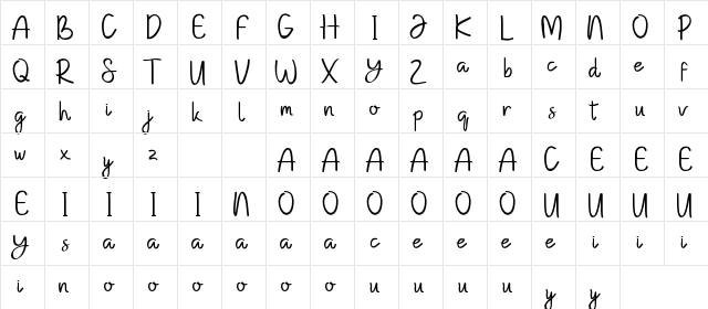 Kempton Demo Handwritting Regular  glyph index