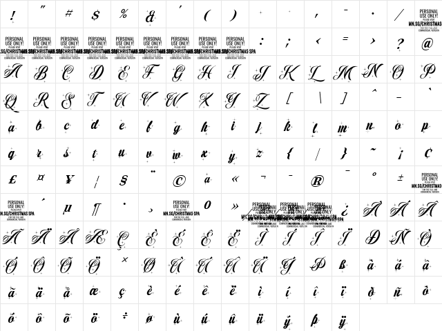 Christmas Sparkle PERSONAL USE Regular  glyph index