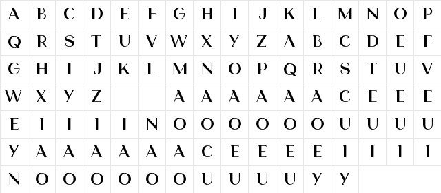 Cosmith Chic Regular  glyph index