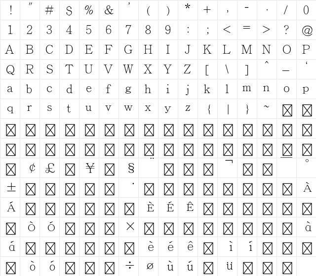 Adobe Ming Std L  glyph index