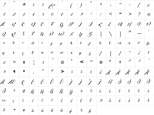 Khansa Regular  glyph index