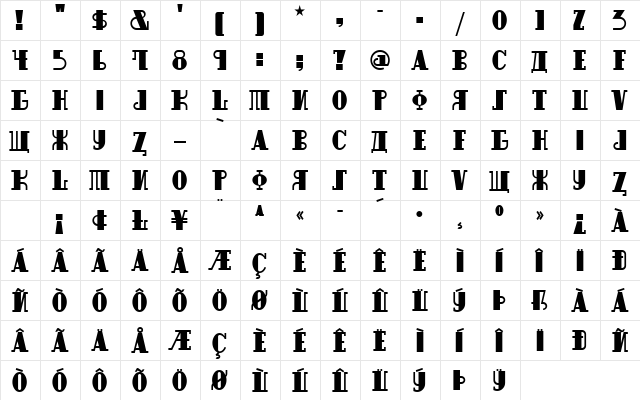 Raskalnikov Regular  glyph index