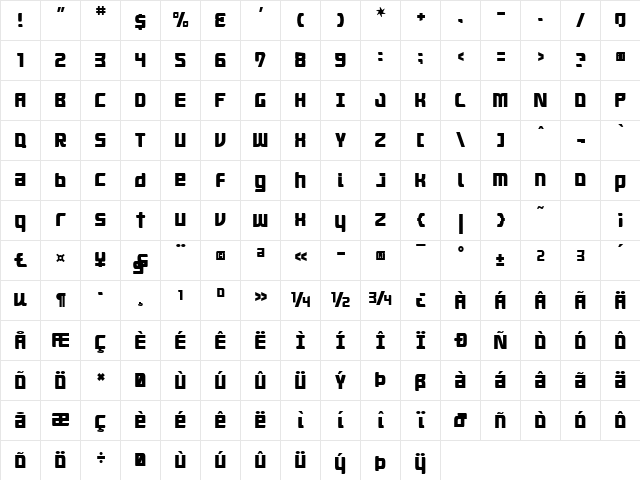 aquasky 2.0 ALP Regular  glyph index