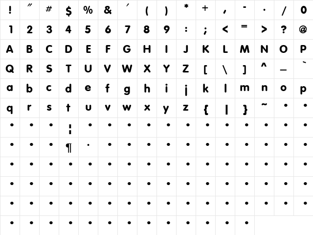 Lemons 7 Bold  glyph index