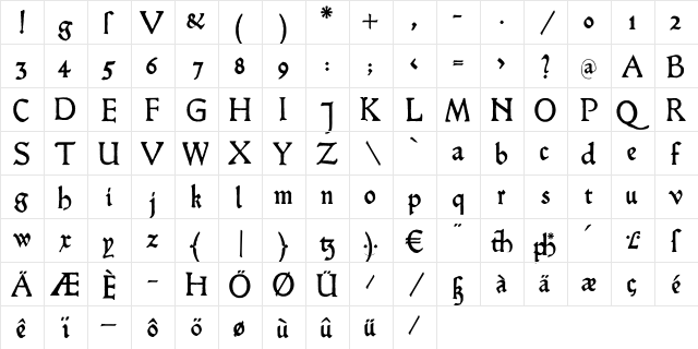 HamletOrNot Regular  glyph index