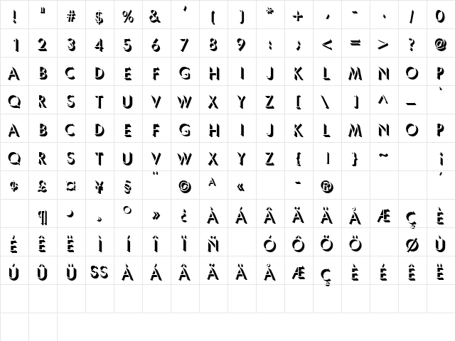 SolaceCapsSSK Regular  glyph index