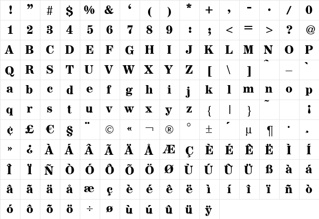A850-Roman Bold  glyph index