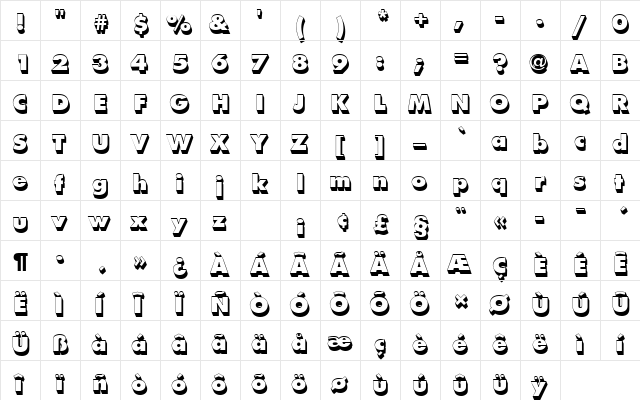 FuturaTExtBolSh1 Regular  glyph index