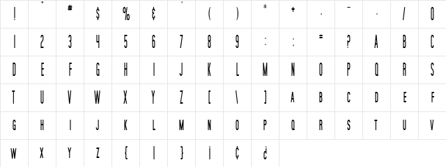 SF Movie Poster Condensed Regular  glyph index