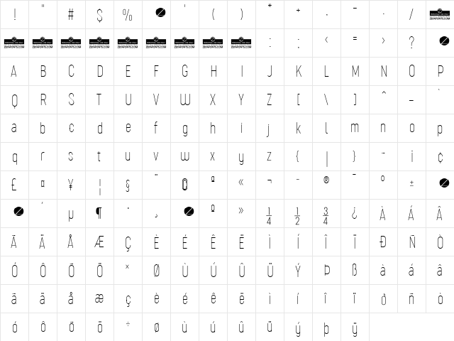 Sugo Pro Classic Trial Thin  glyph index