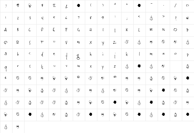 Jinky Regular  glyph index