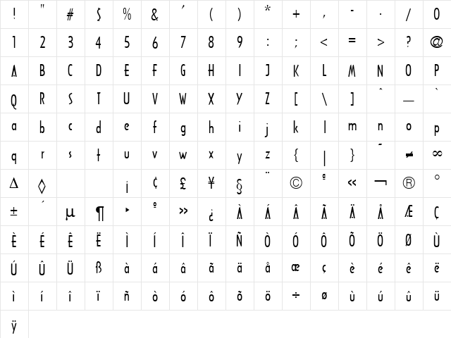 Archie DB Regular  glyph index