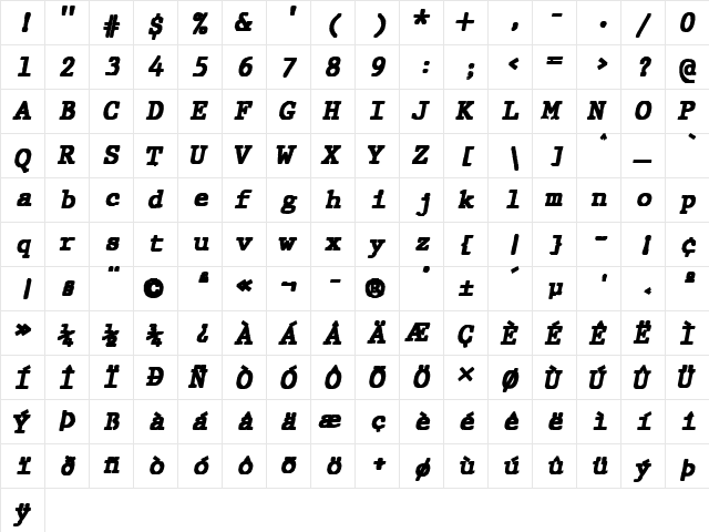 JMH Typewriter mono Black Italic  glyph index