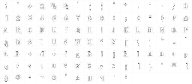a_AlbionicNrOtl Regular  glyph index
