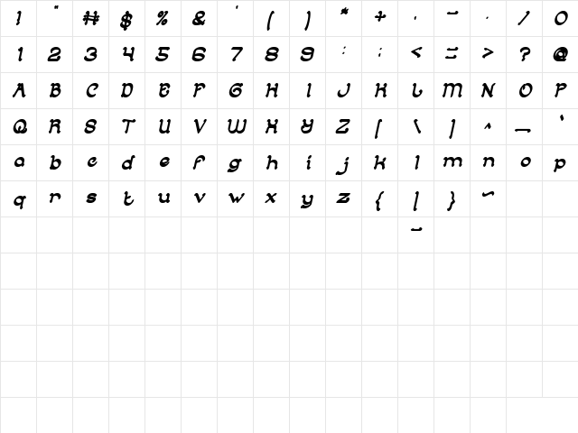 ARABIAN KNIGHT Bold Italic  glyph index