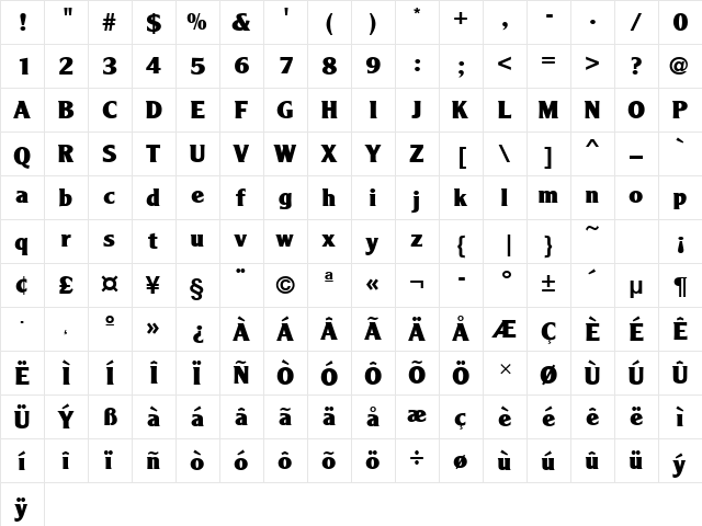 AgendaURWTExt Regular  glyph index