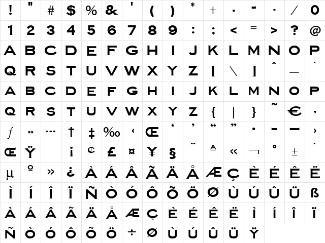 Ulster Regular  glyph index