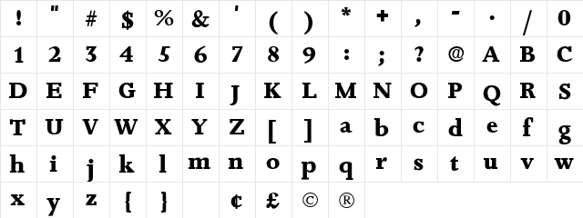 Juxta Display SSi Regular  glyph index