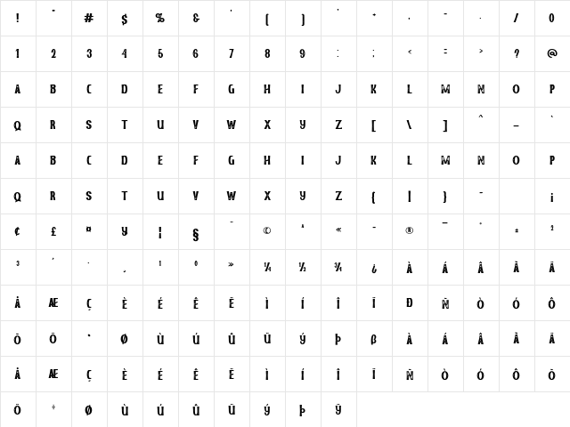 Bronxi Stamp  glyph index