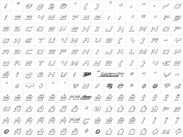United Planets 3D Italic Italic  glyph index
