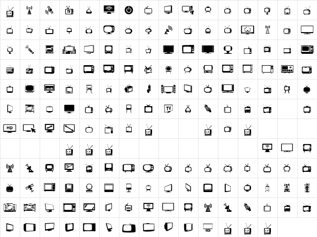 T.V. Regular  glyph index