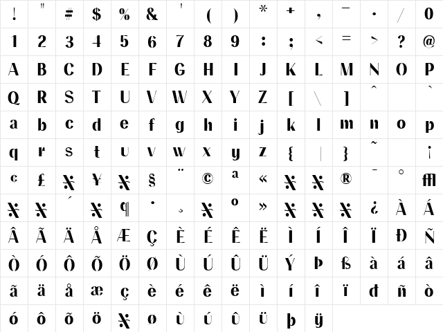 Numskill Regular  glyph index