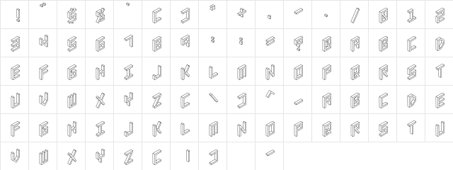 3D Isometric Regular  glyph index