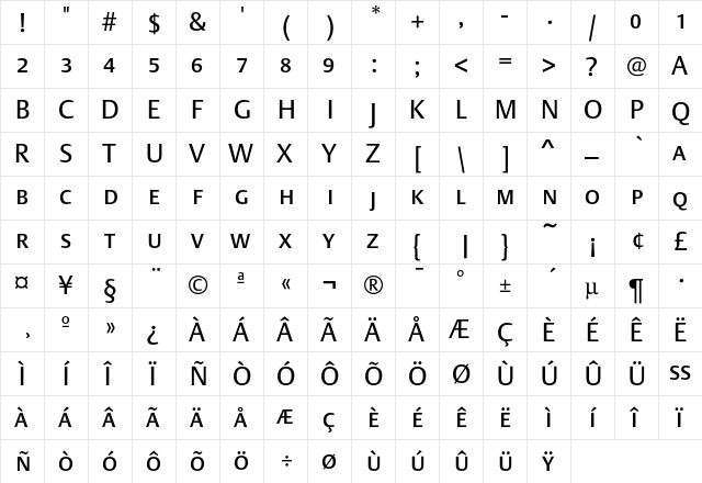 DTL Argo T Caps Regular  glyph index