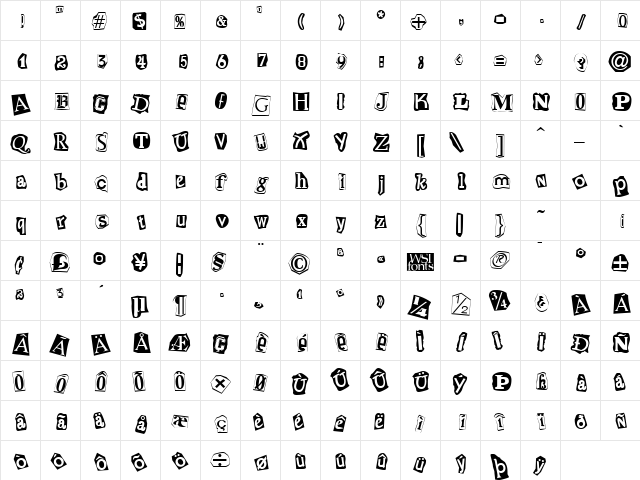 Cut-n-Paste Regular  glyph index