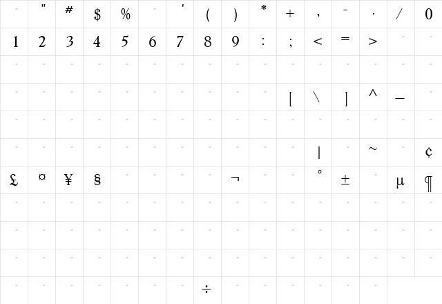 GoudY38BookTab Medium  glyph index