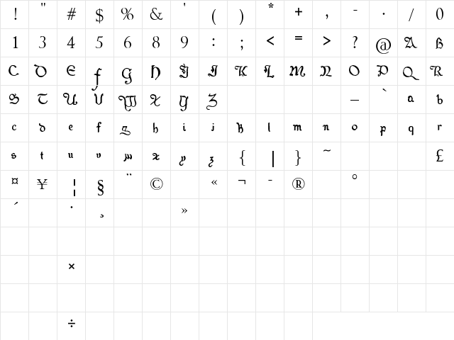 Goldilocks Regular  glyph index
