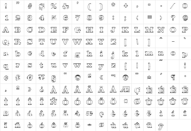 JamesBeckerOutline Bold  glyph index